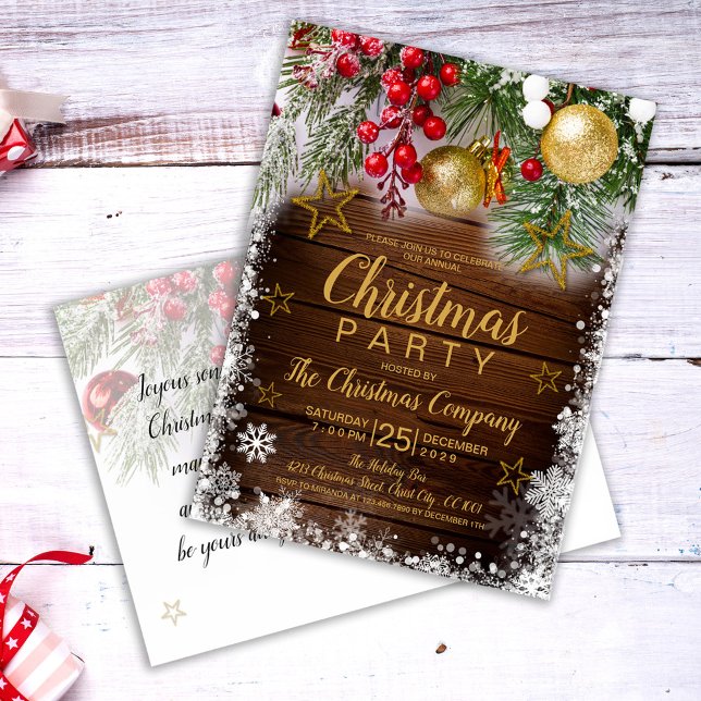 Rustic Gold Stars Christmas Invitation Postcard (Creator Uploaded)