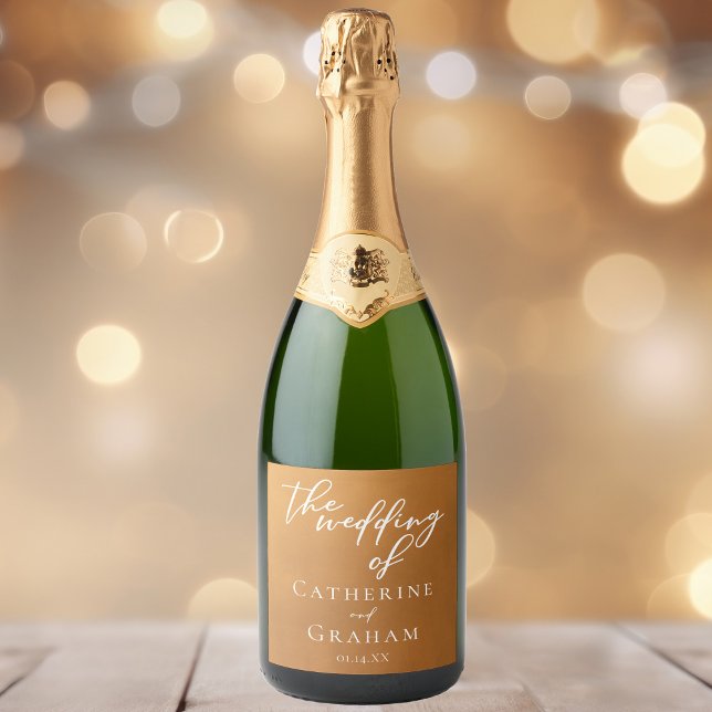 Rustic Gold Tan Earth Tone Simple Fall Wedding Sparkling Wine Label (Creator Uploaded)