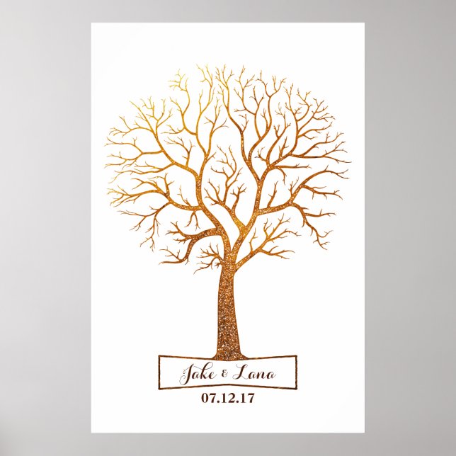 Rustic Gold Tree Thumbprint Wedding Guestbook (Front)