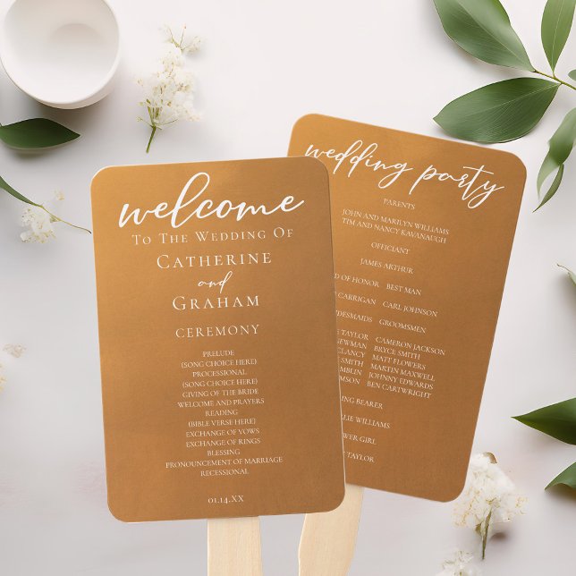 Rustic Gold Typography Chic Wedding Program Hand Fan (Creator Uploaded)