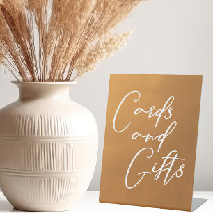 Rustic Gold Typography Fall Wedding Cards & Gifts Pedestal Sign