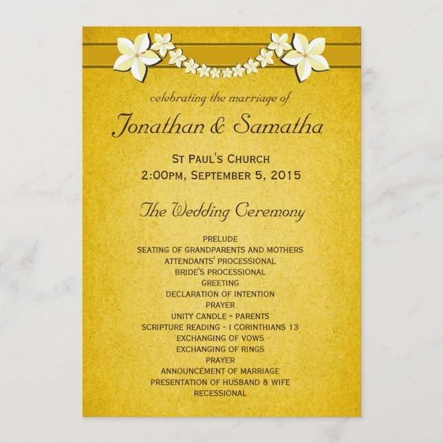 Rustic Gold Wedding Program Ceremony & Party Programme (Front)