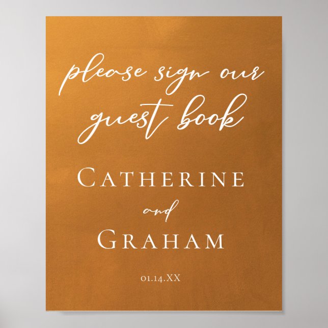Rustic Gold Wedding Sign Our Guest Book Poster (Front)