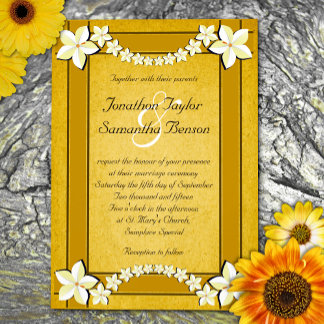 Rustic Gold White Floral Custom Wedding Invitation