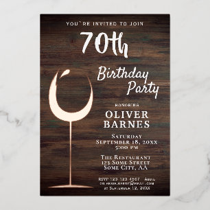 Rustic Gold Wine Glass Wood 70th Birthday