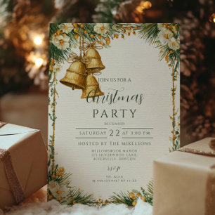 Rustic Golden Bells Holiday Celebration Invitation