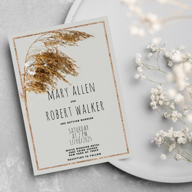 Rustic golden grey wetland floral wedding invitation (Rustic golden gray wetland floral wedding )