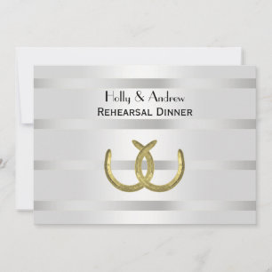 Rustic Golden Horseshoe Silver Wht H Rehearsal Din Invitation