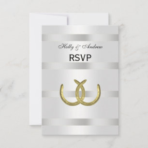 Rustic Golden Horseshoes Silver Wht RSVP Card