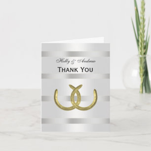 Rustic Golden Horseshoes Silver Wht Thank You Card