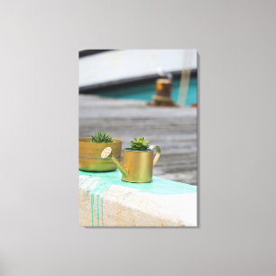 Rustic Golden Pots Turquoise Running Paint Canvas Print