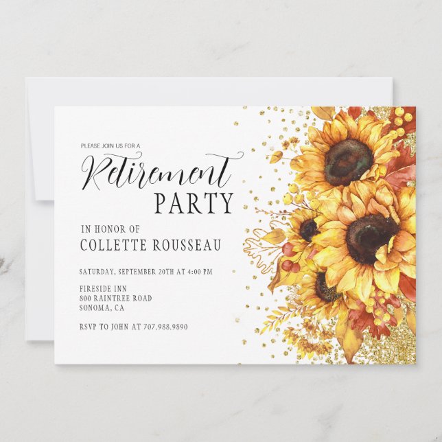 Rustic Golden Sunflower Floral Retirement Party  Invitation (Front)