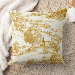 Rustic Golden Sunflower Homestead Toile Pattern Cushion