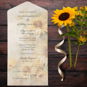 Rustic Golden Sunflowers All In One Invitation