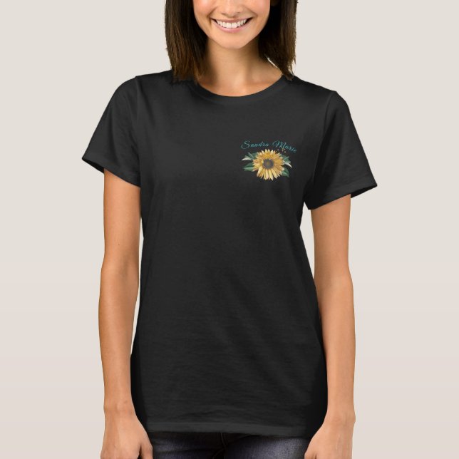 Rustic Golden Yellow Sunflower Teal Script  T-Shirt (Front)