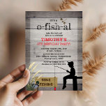 Rustic 'Gone Fishing' Kids Birthday Party Invitation<br><div class="desc">Rustic kids birthday invitation,  featuring a wooden background,  a silhouette of a boy sitting on a pier fishing,  a duck,  reeds,  two dragonflies,  a wooden sign post with the words 'Gone Fishing' and a birthday template that is easy to personalise.</div>