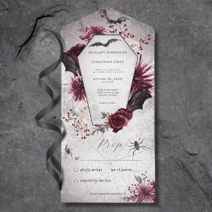 Rustic Gothic Black & Burgundy Halloween Dinner All In One Invitation