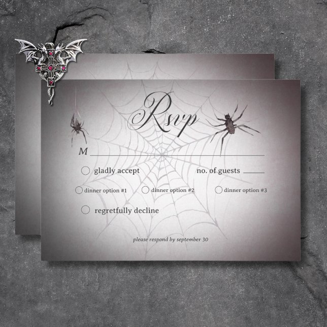 Rustic Gothic Black & Burgundy Halloween Dinner RSVP Card (Rustic Gothic Black & Burgundy Halloween Dinner RSVP Card)