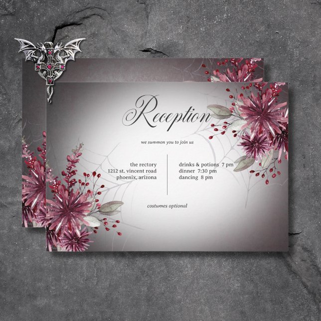 Rustic Gothic Black & Burgundy Halloween Reception Enclosure Card (Rustic Gothic Black & Burgundy Halloween Reception Enclosure Card)