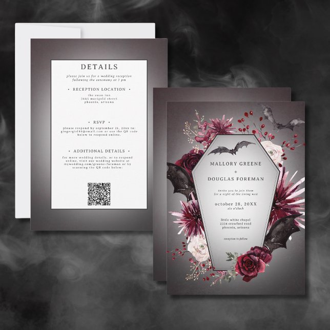 Rustic Gothic Black Burgundy Halloween Two Sided Invitation (Rustic Gothic Black Burgundy Halloween All In One Invitation)