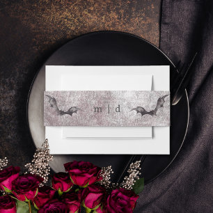 Rustic Gothic Black & Burgundy Halloween Wedding Invitation Belly Band