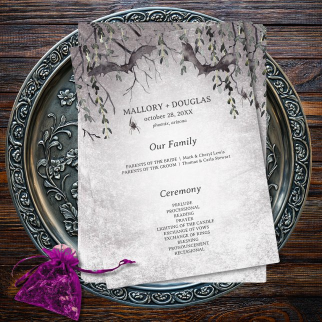 Rustic Gothic Black & Burgundy Halloween Wedding Programme (Creator Uploaded)