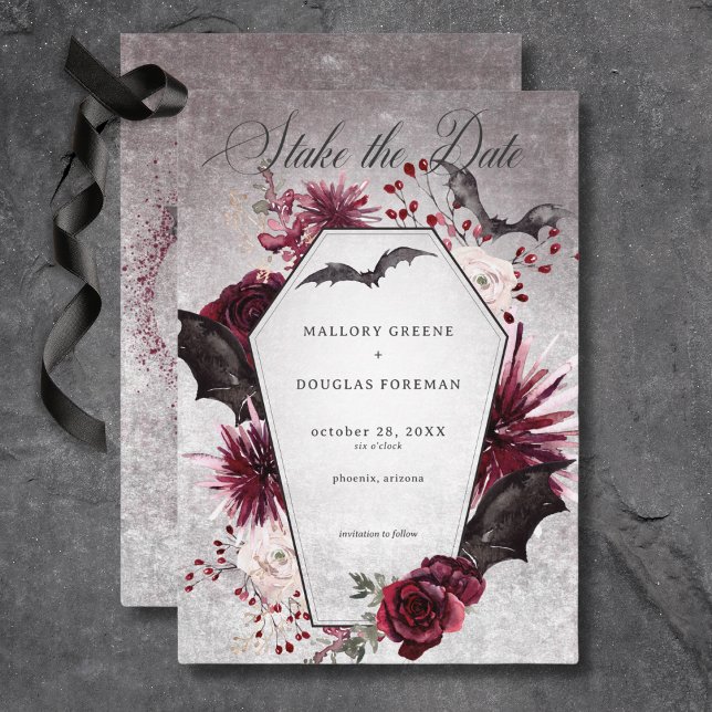 Rustic Gothic Black & Burgundy Halloween Wedding Save The Date (Rustic Gothic black & Burgundy Halloween Wedding Save the Date)