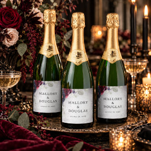 Rustic Gothic Black & Burgundy Halloween Wedding Sparkling Wine Label