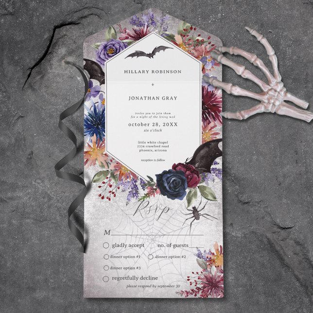 Rustic Gothic Colours Halloween Wedding Dinner All In One Invitation (Rustic Gothic Colorful Halloween Wedding Dinner All In One Invitation)