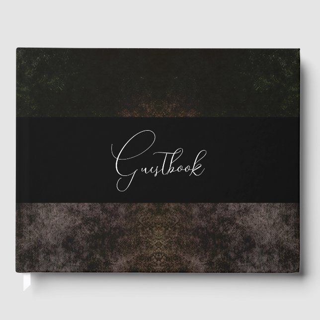 Rustic Gothic Dark Background Wedding Guest Book (Front)