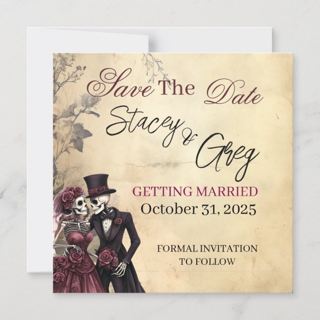  Rustic Gothic Skeleton Wedding  Magnetic Invitation (Front)
