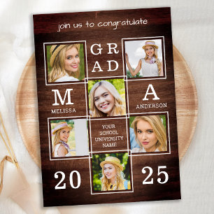 Rustic Graduate 6 Photo Collage Wood Graduation Invitation