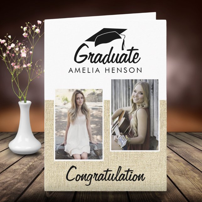 Rustic Graduate Congratulations 2 Photo Collage Card (Creator Uploaded)