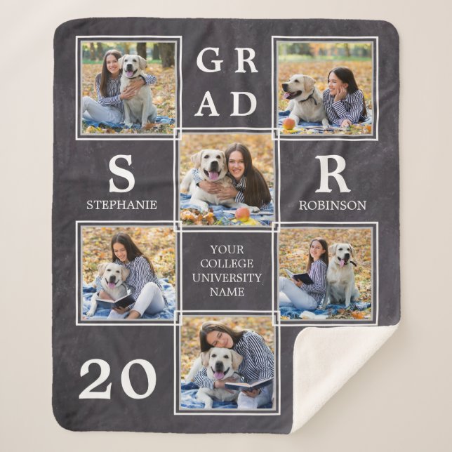 Rustic Graduate Keepsake Photo Collage Graduation Sherpa Blanket (Front)