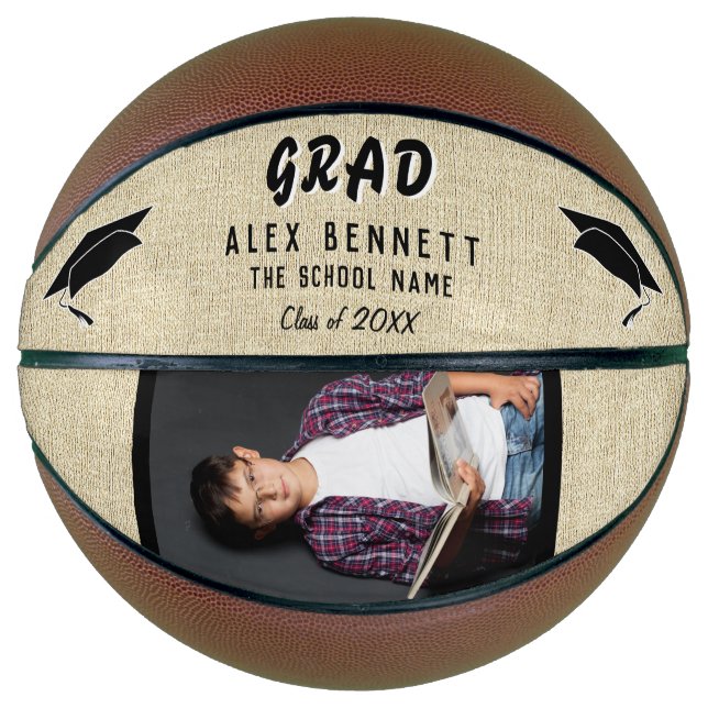 Rustic Graduate Name / Grad Graduation Photo Basketball (Front)