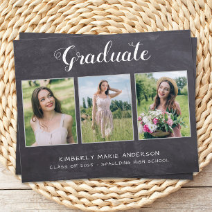 Rustic Graduation 3 Photo Slate Budget Invitation