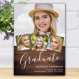 Rustic Graduation 4 Photo Stylish Wood Graduate Plaque