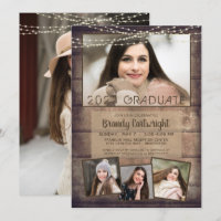 Rustic Graduation 4 Photo Wood String Lights