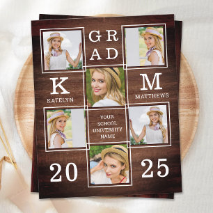 Rustic Graduation 6 Photo Collage Budget Invite