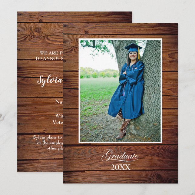 Rustic Graduation Announcement with photo (Front/Back)