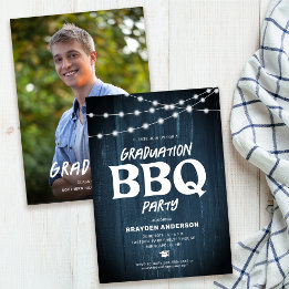 Rustic Graduation BBQ Blue Photo Invitation