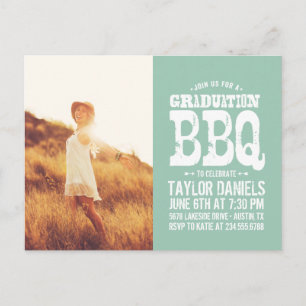 Rustic Graduation BBQ Invitation   Editable Colour Postcard