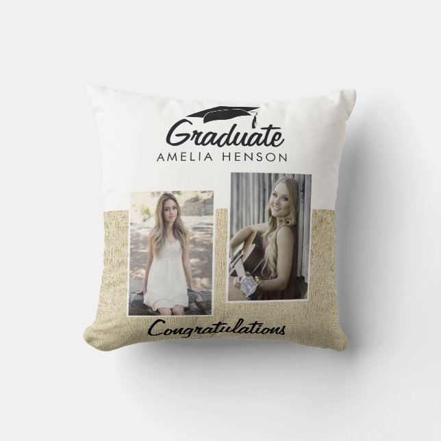 Rustic Graduation Graduate 2 Photos Cushion (Front)