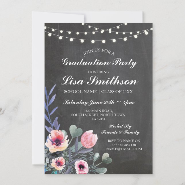 Rustic Graduation Party Pastels Pink Flower Invite (Front)