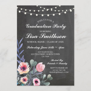 Rustic Graduation Party Pastels Pink Flower Invite
