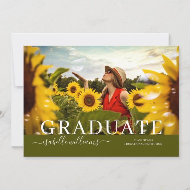 Rustic Graduation Photo Sunflowers Announcement (Front)