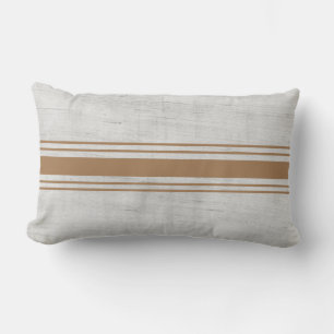 Rustic Grain Sack Light Brown Stripes Lumbar Cushion