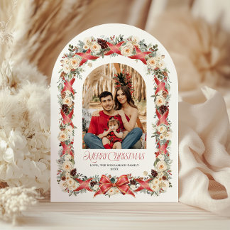 Rustic Grandmillennial Arch Christmas Photo Card