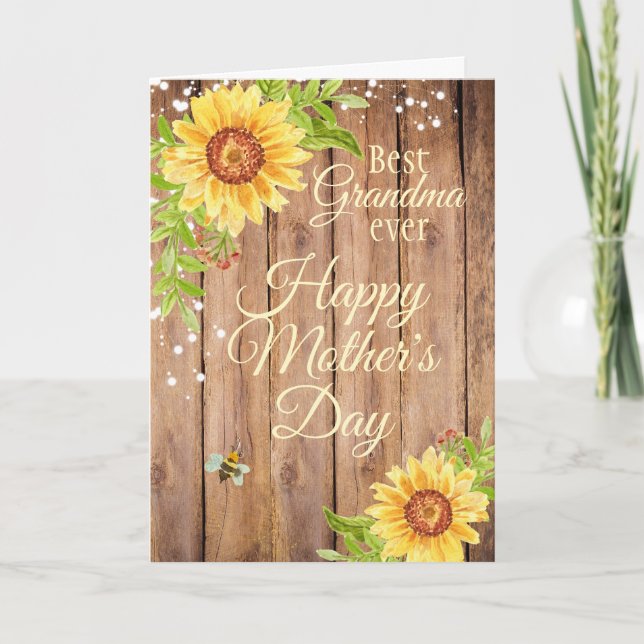 Rustic Grandmother Mothers Day Floral Sunflower Holiday Card (Front)