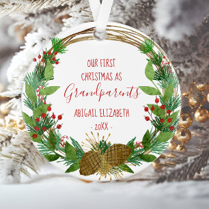 Rustic Grandparents Christmas Baby Photo Add Name Ornament